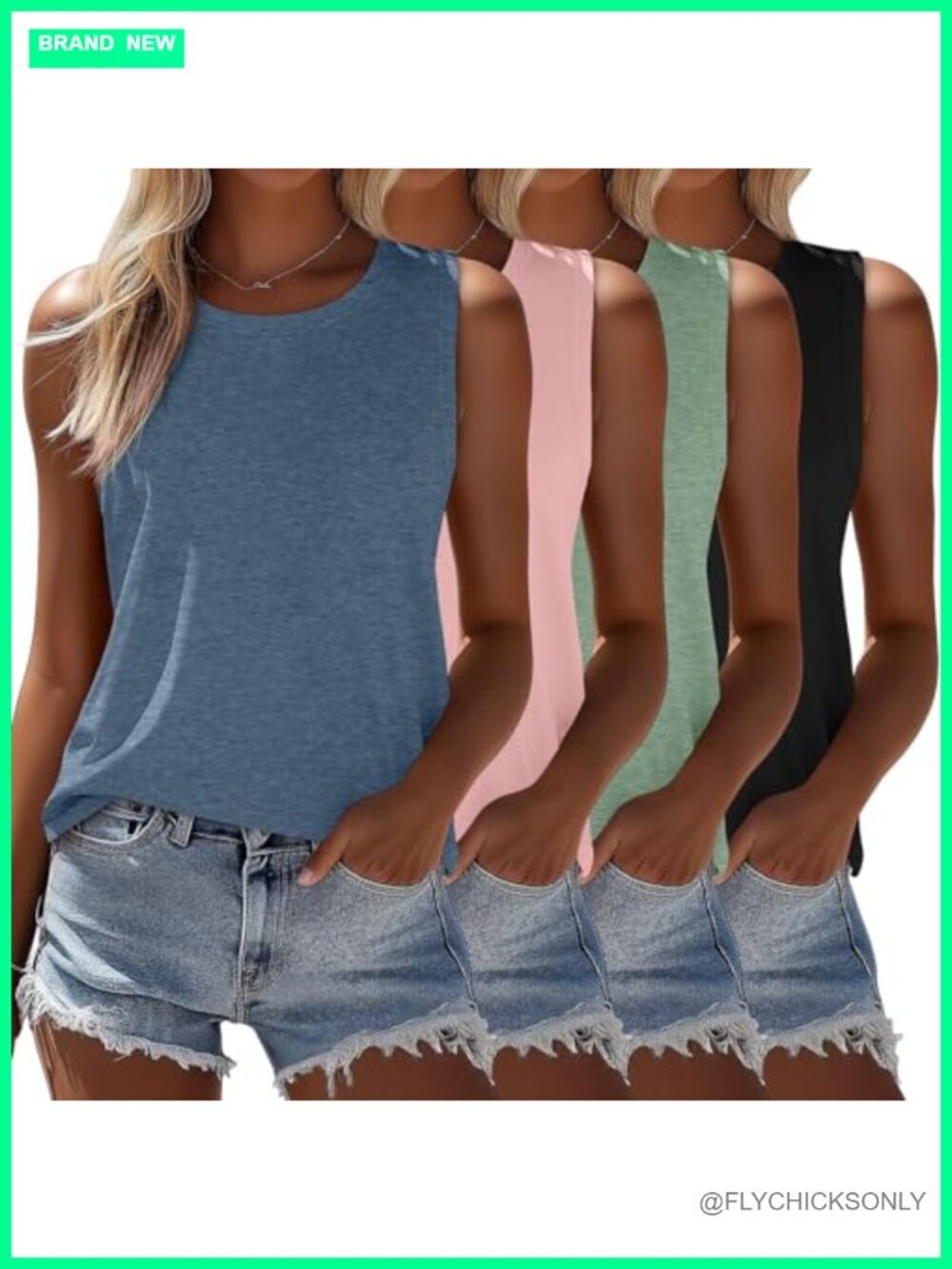 4 Pack Sleeveless Tanks Loose Fit Tunic Tees Crew Neck Summer Tops